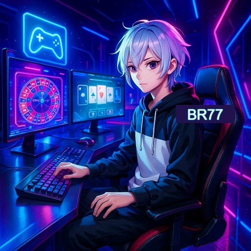 Imagem promocional do app oficial BR77 destacando a conveniência de jogar cassino online pelo celular ou navegador